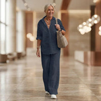 Cartagena™ Set aus Baumwollleinen mit Bluse mit seitlichen Schlitzen in Dunkelblau