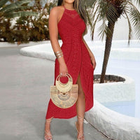 Solare™ Midikleid aus Lochspitze mit Frontschlitz in Rot