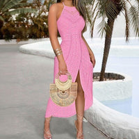 Solare™ Midikleid aus Lochspitze mit Frontschlitz in Rosa