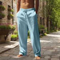 Oliver™ Baumwoll-Leinen-Hose mit elastischem Bund & verstellbarem Kordelzug in Hellblau
