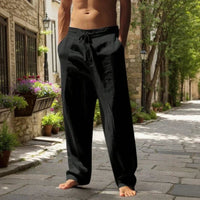 Oliver™ Baumwoll-Leinen-Hose mit elastischem Bund & verstellbarem Kordelzug in Schwarz