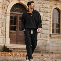 Lars™ Premium-Set aus strukturierter Strickware mit knöpfbarem Stehkragen-Oberteil in Schwarz