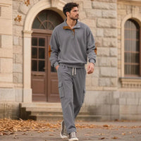Lars™ Premium-Set aus strukturierter Strickware mit knöpfbarem Stehkragen-Oberteil in Grau