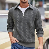 Carlisle™-Pullover aus Hochwertigem Zopfmuster-Strick mit Polokragen und Metallreißverschluss in Grau