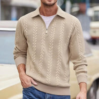 Carlisle™-Pullover aus Hochwertigem Zopfmuster-Strick mit Polokragen und Metallreißverschluss in Khaki