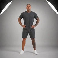 Bryan™ Basic-T-Shirt- und Shorts-Set mit Seitentaschen in Dunkelgrau
