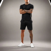 Bryan™ Basic-T-Shirt- und Shorts-Set mit Seitentaschen in Schwarz