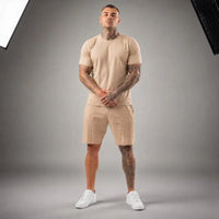 Bryan™ Basic-T-Shirt- und Shorts-Set mit Seitentaschen in Khaki