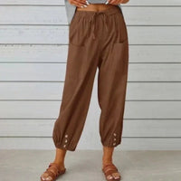 Kobe™ Baumwoll-Leinen-Hose mit Fronttaschen und verstellbarem Kordelzug in Braun