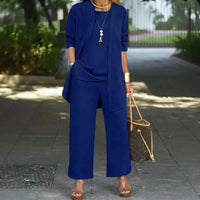 Jade™ Minimalistisches 3-Teiliges Set mit Palazzo-Hose und Langem Cardigan in Blau