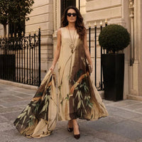 Florenza Kleid & Sheer Overlay Set / Mühelose, vielseitige Eleganz für alle Jahreszeiten! in Khaki mit Braun