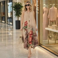 Florenza Kleid & Sheer Overlay Set / Mühelose, vielseitige Eleganz für alle Jahreszeiten! in Khaki