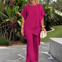 Giorgia™ Set – Bluse mit Lagen-Überwurf und minimalistischer Hose in Rosenrot