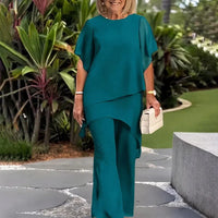 Giorgia™ Set – Bluse mit Lagen-Überwurf und minimalistischer Hose in Grün