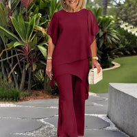 Giorgia™ Set – Bluse mit Lagen-Überwurf und minimalistischer Hose in Bordeaux
