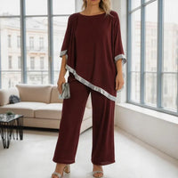 Lola™ Set Oversize-Bluse mit kontrastierendem silbernen Detail und Palazzohose in Bordeaux