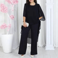 Aurevielle™ Set Mit Asymmetrischer Bluse in Lagenoptik und Weiter Pantalonhose in Schwarz