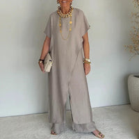 Aurenya™ Set Mit Asymmetrischer Tunika und Fließender Pantalonhose in Grau