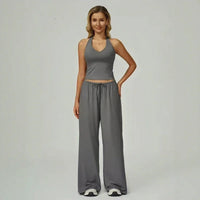 Lunary™ Set Mit Minimalistischem Top und Fließender Pantalonhose in Grau