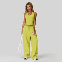 Lunary™ Set Mit Minimalistischem Top und Fließender Pantalonhose in Gelb