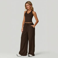 Lunary™ Set Mit Minimalistischem Top und Fließender Pantalonhose in Braun