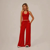 Lunary™ Set Mit Minimalistischem Top und Fließender Pantalonhose in Rot