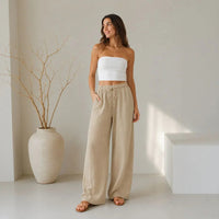 Lavinia™ Baumwoll-Leinenhose mit Verstellbarem Kordelzug in Khaki
