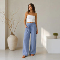 Lavinia™ Baumwoll-Leinenhose mit Verstellbarem Kordelzug in Blau
