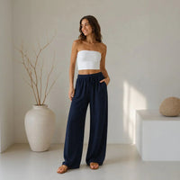 Lavinia™ Baumwoll-Leinenhose mit Verstellbarem Kordelzug in Schwarz
