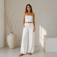 Lavinia™ Baumwoll-Leinenhose mit Verstellbarem Kordelzug in Weiß
