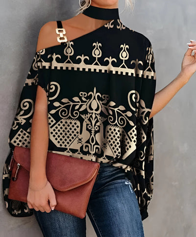 Fudus Ein-Schulter Seidenbluse - Pink Orange Streifen