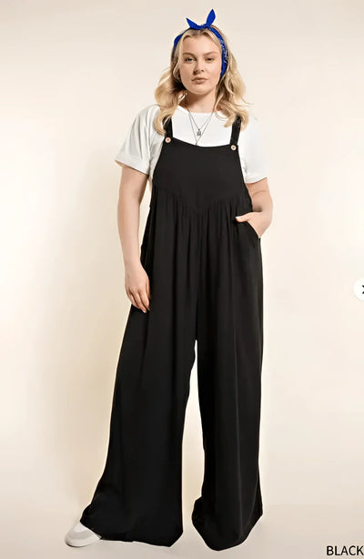 Fudus Schwarze Weite Latzhose - Lässiger Modischer Jumpsuit
