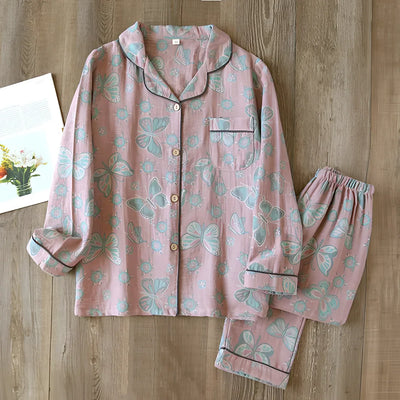 Fudus Damenpyjama Set: Orange-Blau, Baumwolle, Langarm, Elastikbund