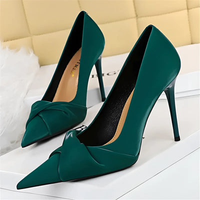 Fudus Stiletto Pumps mit Spitze & Knoten – Elegante Lederschuhe Damen