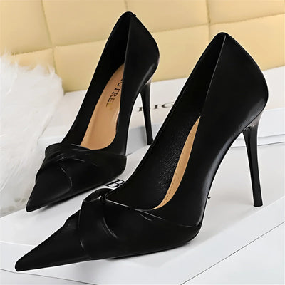 Fudus Stiletto Pumps mit Spitze & Knoten – Elegante Lederschuhe Damen