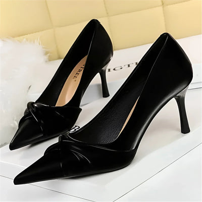 Fudus Stiletto Pumps mit Spitze & Knoten – Elegante Lederschuhe Damen
