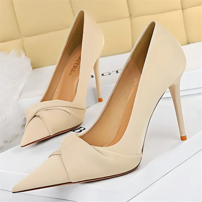 Fudus Stiletto Pumps mit Spitze & Knoten – Elegante Lederschuhe Damen
