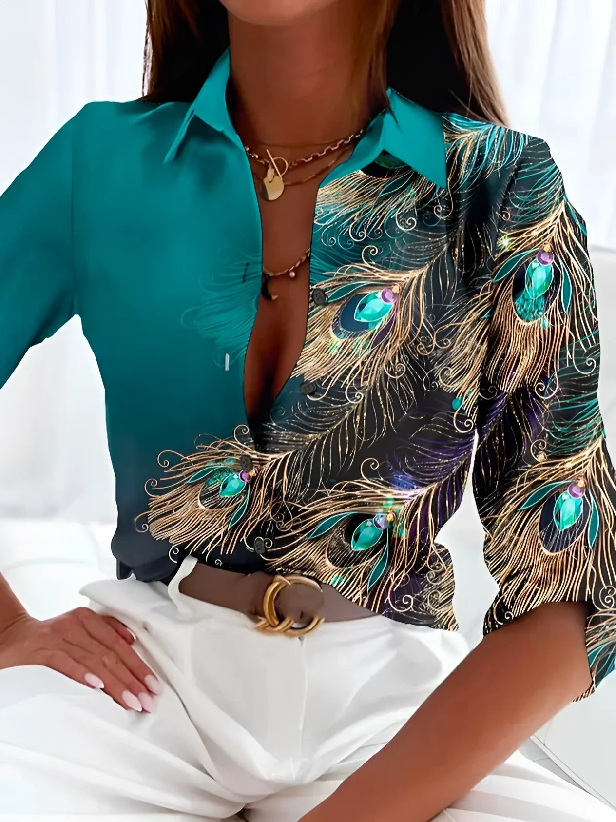 Fudus-Print-Bluse - Luxuriöses seidenähnliches schickes Partytop für Frauen
