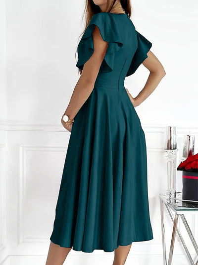 Fudus | Blaugrüne Midi Kleid Mit Volant Ärmeln
