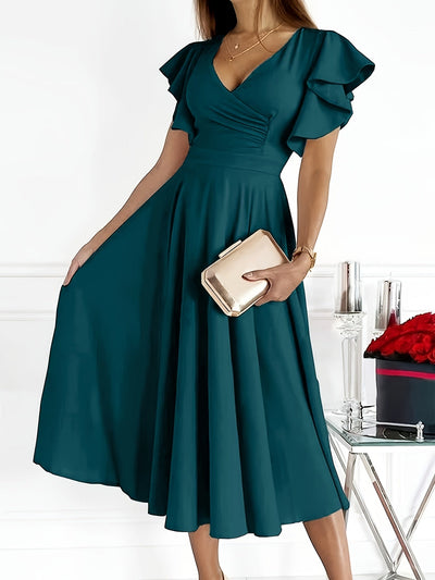 Fudus | Blaugrüne Midi Kleid Mit Volant Ärmeln