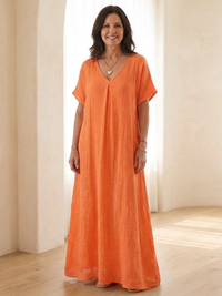 Liora | Midikleid mit V-Ausschnitt in Orange