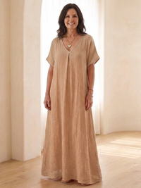 Liora | Midikleid mit V-Ausschnitt in Beige