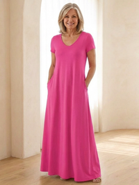 Samira | Maxikleid mit V-Ausschnitt und Taschen in Rosa