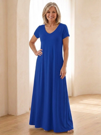 Samira | Maxikleid mit V-Ausschnitt und Taschen in Blau