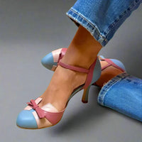 Barbara | Damen Pumps Schleifenriemen Mittlerer Absatz Elegant Klassisch in Blau