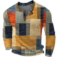 Julian | Modernes Patchwork Henley T-Shirt in Braun