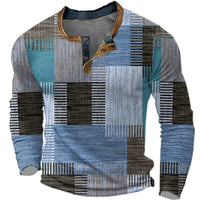 Julian | Modernes Patchwork Henley T-Shirt in Blau