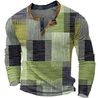 Julian | Modernes Patchwork Henley T-Shirt in Grün