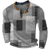 Julian | Modernes Patchwork Henley T-Shirt in Grau