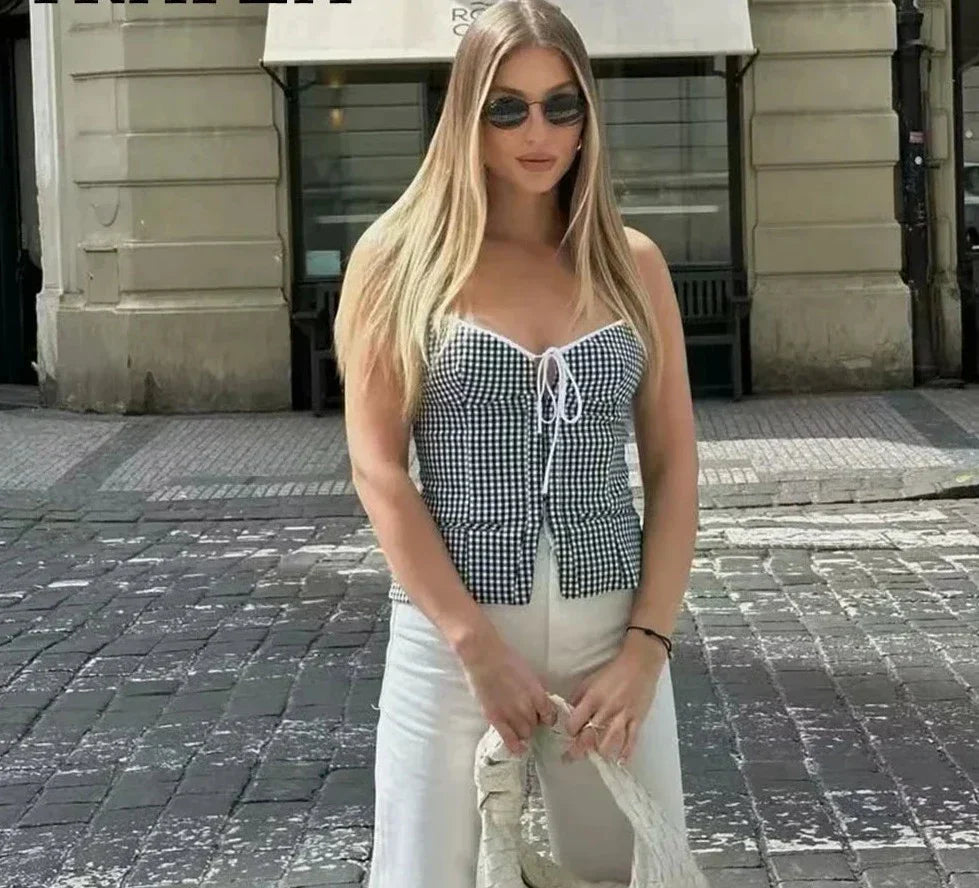 Fudus | Kariertes Cami Top Mit Schleife